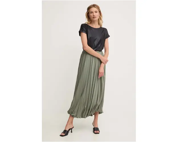 Answear Lab fusta de matase culoarea verde, maxi, evazati