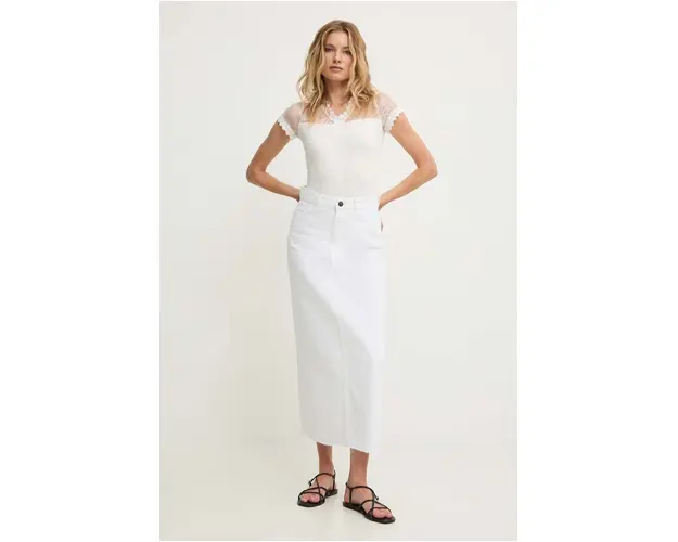 Answear Lab fusta jeans culoarea alb, maxi, drept