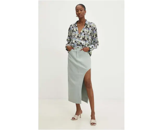 Answear Lab fusta jeans culoarea turcoaz, midi, drept