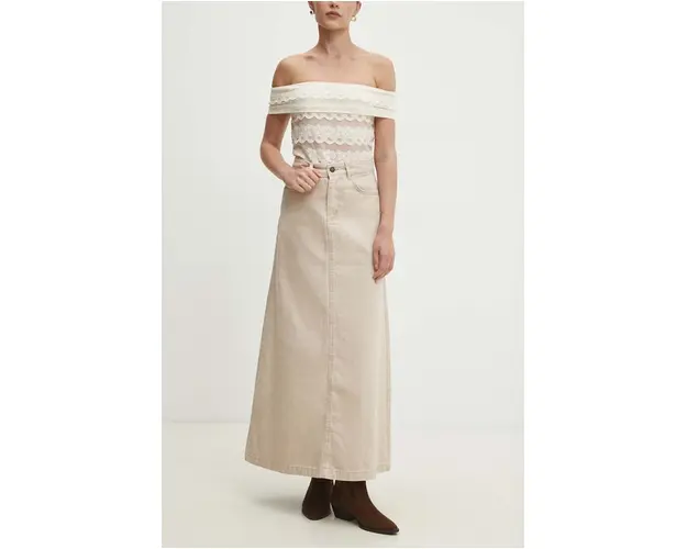 Answear Lab fusta jeans culoarea bej, maxi, drept