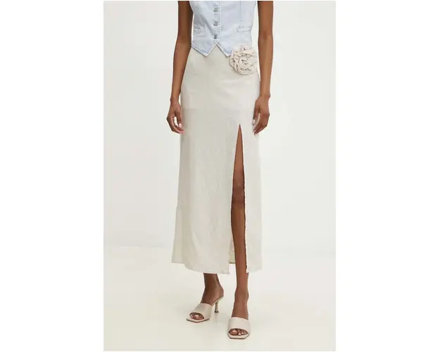 Answear Lab fusta din in culoarea bej, maxi, evazati
