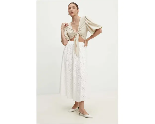 Answear Lab fusta din bumbac culoarea alb, midi, evazati