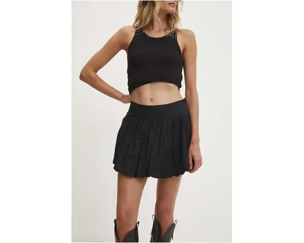 Answear Lab fusta si pantaloni din bumbac culoarea maro, neted, high waist