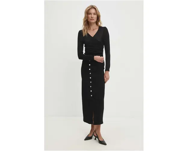 Answear Lab fusta jeans culoarea negru, maxi, evazati