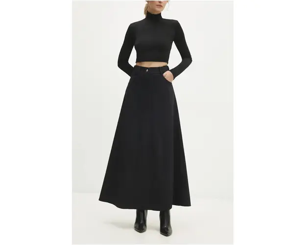 Answear Lab fusta jeans culoarea negru, maxi, evazati