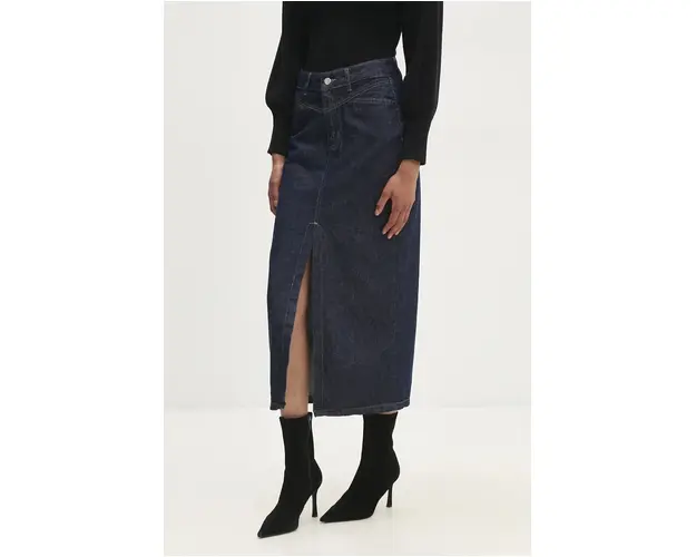 Answear Lab fusta jeans culoarea albastru marin, midi, drept