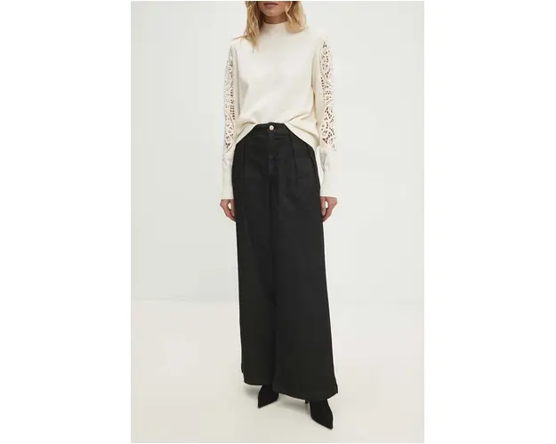 Answear Lab pantaloni femei, culoarea negru, drept, high waist