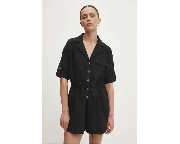 Answear Lab salopeta din bumbac culoarea negru, bumbac, cu decolteu in v