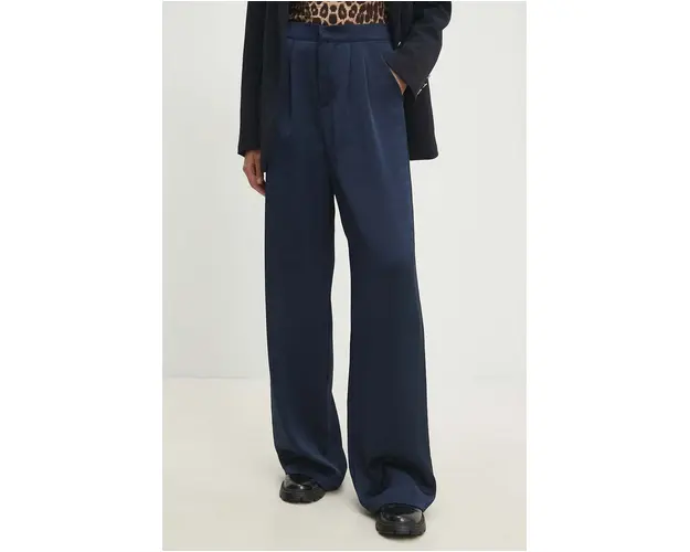 Answear Lab pantaloni femei, culoarea albastru marin, lat, high waist