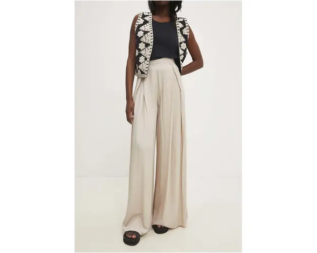 Answear Lab pantaloni femei, culoarea bej, lat, high waist