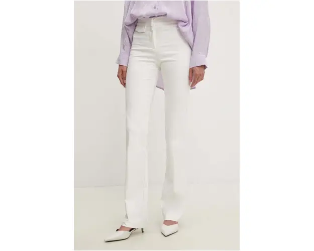 Answear Lab pantaloni femei, culoarea alb, mulata, high waist