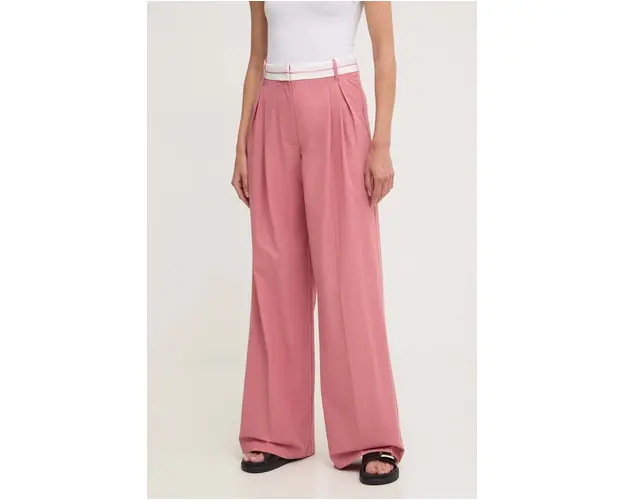 Answear Lab pantaloni femei, culoarea roz, lat, high waist