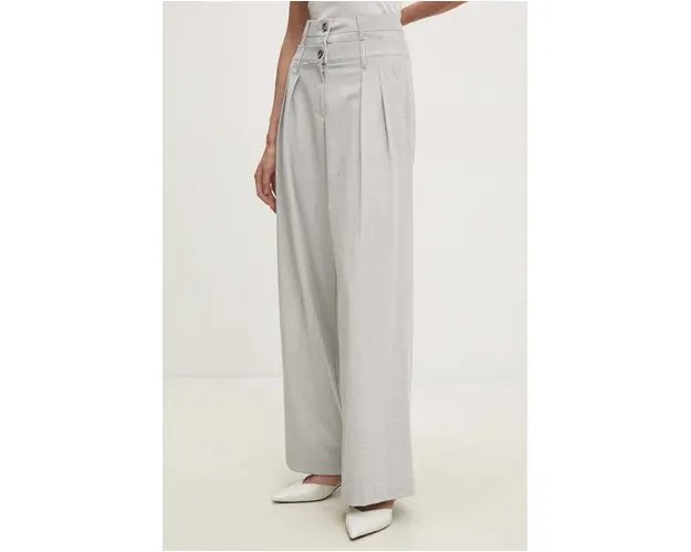 Answear Lab pantaloni femei, culoarea gri, drept, high waist