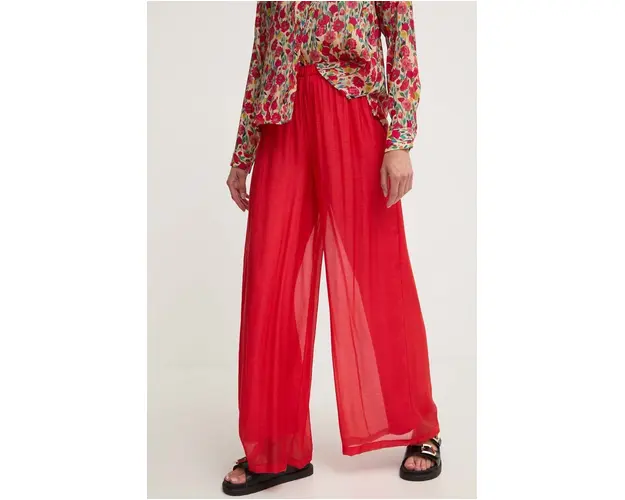 Answear Lab pantaloni din in culoarea rosu, lat, high waist