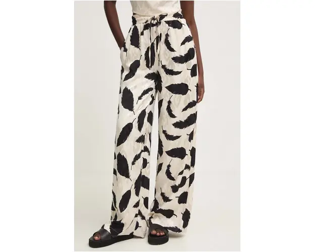 Answear Lab pantaloni femei, culoarea bej, drept, high waist
