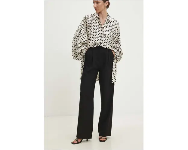 Answear Lab pantaloni de bumbac culoarea negru, drept, high waist