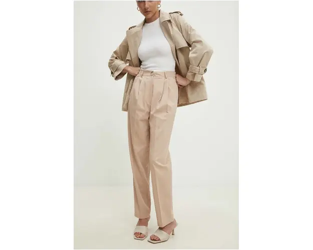 Answear Lab pantaloni femei, culoarea bej, drept, high waist