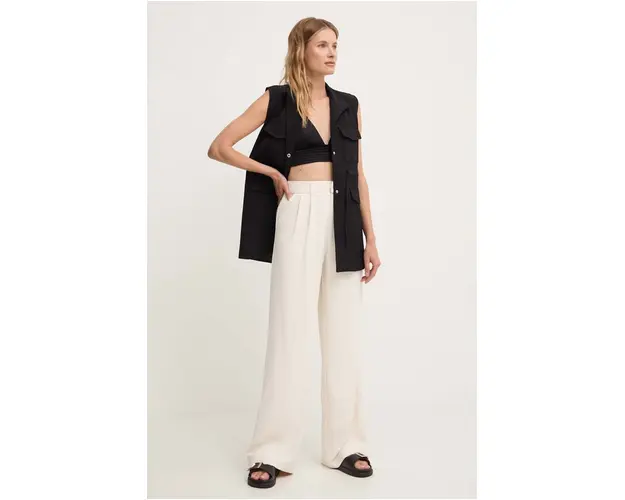 Answear Lab pantaloni femei, culoarea bej, drept, high waist