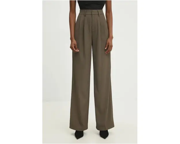 Answear Lab pantaloni femei, culoarea verde, drept, high waist