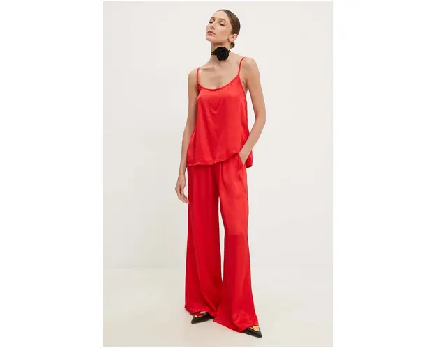 Answear Lab pantaloni femei, culoarea rosu, drept, high waist