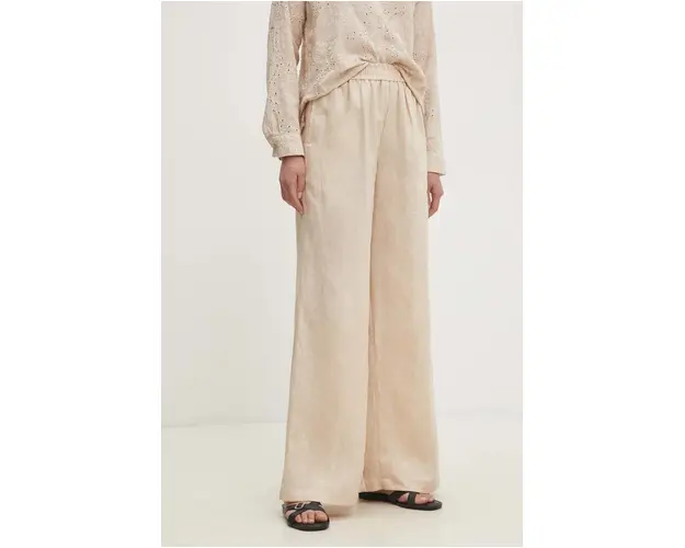 Answear Lab pantaloni din in culoarea bej, drept, high waist