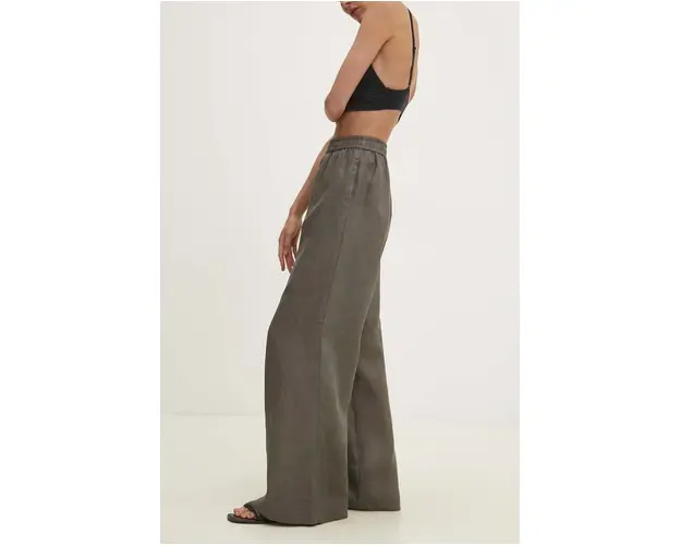 Answear Lab pantaloni din in culoarea verde, drept, high waist