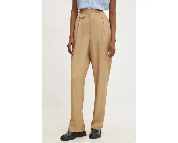 Answear Lab pantaloni femei, culoarea maro, drept, high waist