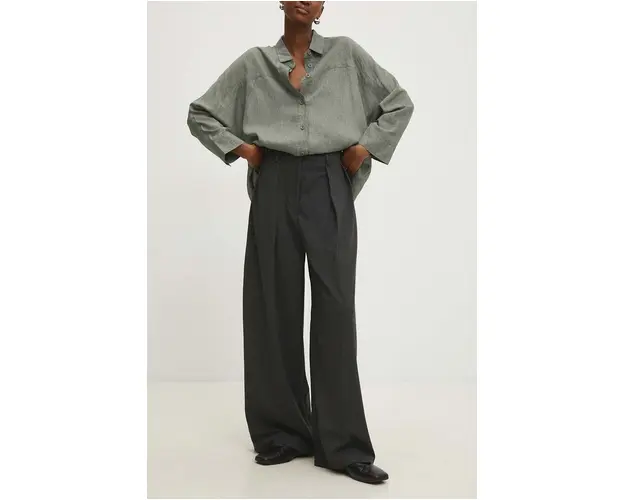 Answear Lab pantaloni femei, culoarea gri, lat, high waist