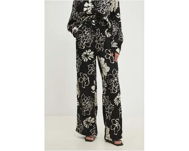 Answear Lab pantaloni femei, culoarea bej, lat, high waist