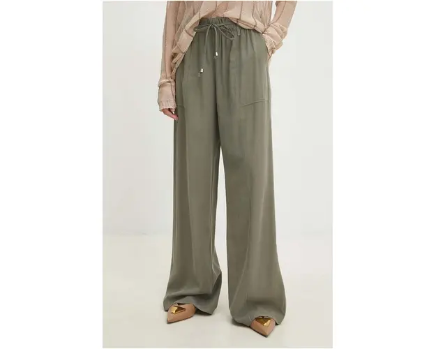 Answear Lab pantaloni femei, culoarea verde, drept, high waist