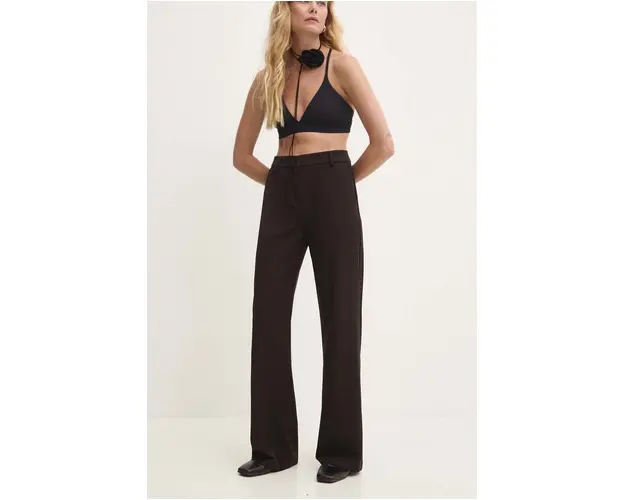 Answear Lab pantaloni femei, culoarea maro, lat, high waist