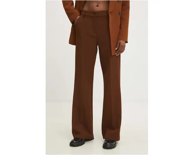 Answear Lab pantaloni femei, culoarea maro, drept, high waist