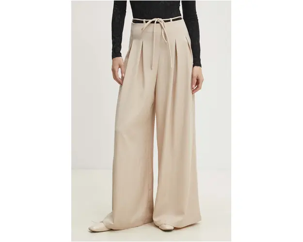Answear Lab pantaloni femei, culoarea bej, lat, high waist