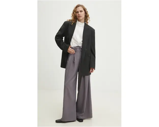 Answear Lab pantaloni femei, culoarea gri, lat, high waist