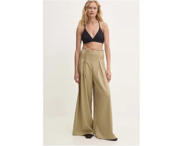 Answear Lab pantaloni femei, culoarea verde, lat, high waist
