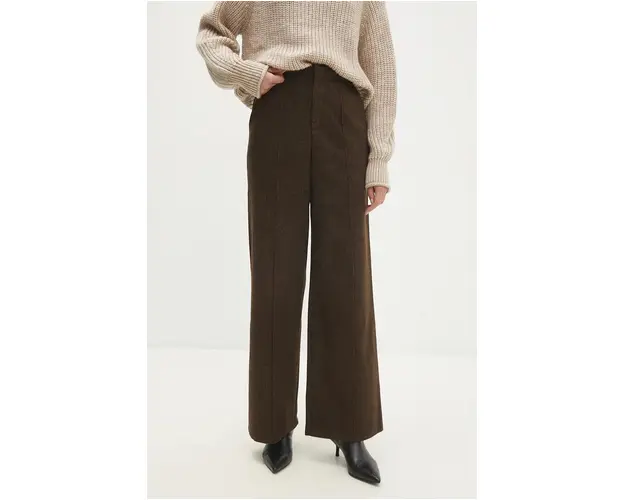 Answear Lab pantaloni femei, culoarea maro, drept, high waist