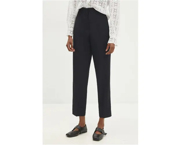 Answear Lab pantaloni femei, culoarea albastru marin, drept, high waist