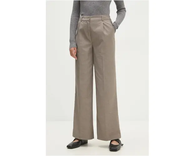 Answear Lab pantaloni femei, culoarea bej, drept, high waist