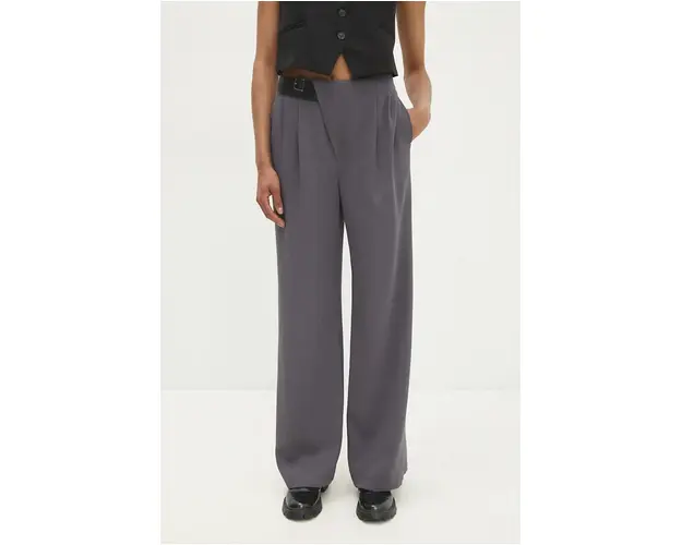 Answear Lab pantaloni femei, culoarea gri, drept, high waist