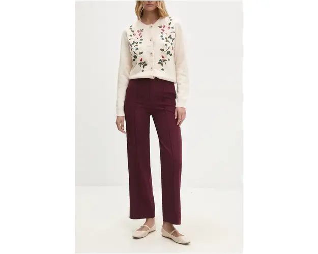 Answear Lab pantaloni femei, culoarea bordo, drept, high waist