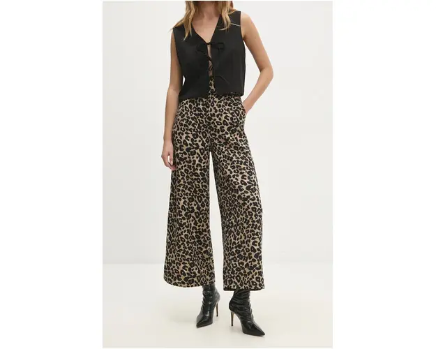 Answear Lab pantaloni femei, culoarea bej, drept, high waist