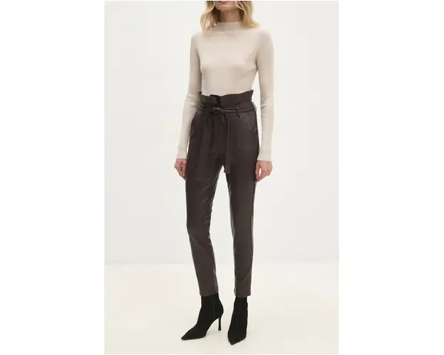 Answear Lab pantaloni femei, culoarea maro, mulata, high waist