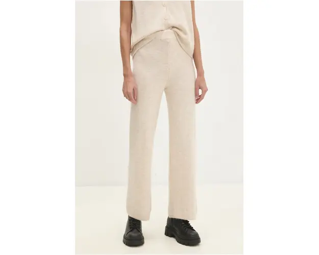Answear Lab pantaloni din lana culoarea bej, drept, high waist