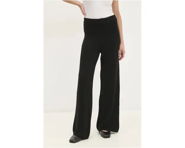 Answear Lab pantaloni din lana culoarea negru, drept, high waist