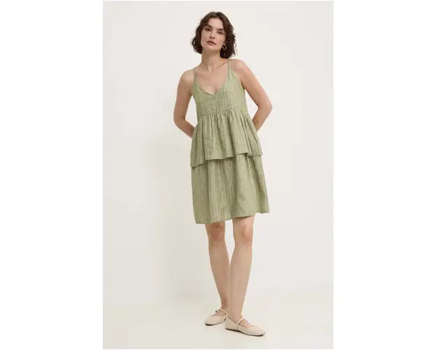 Answear Lab rochie din in culoarea verde, mini, evazati