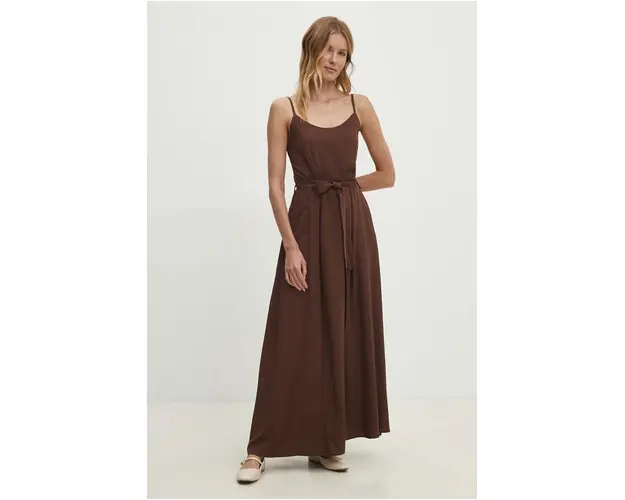 Answear Lab rochie din in culoarea maro, maxi, evazati