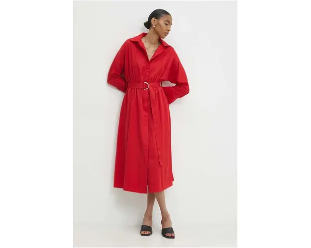 Answear Lab rochie din bumbac culoarea rosu, midi, evazati