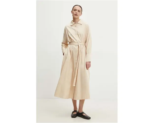 Answear Lab rochie din bumbac culoarea bej, midi, evazati