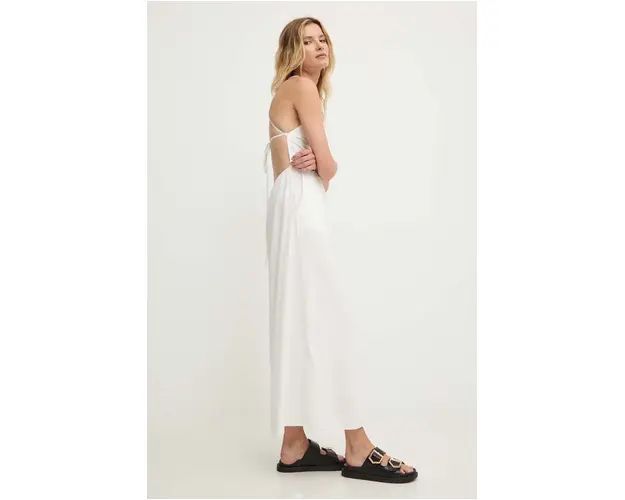 Answear Lab rochie din in culoarea alb, midi, evazati