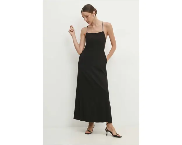 Answear Lab rochie din in culoarea negru, midi, evazati